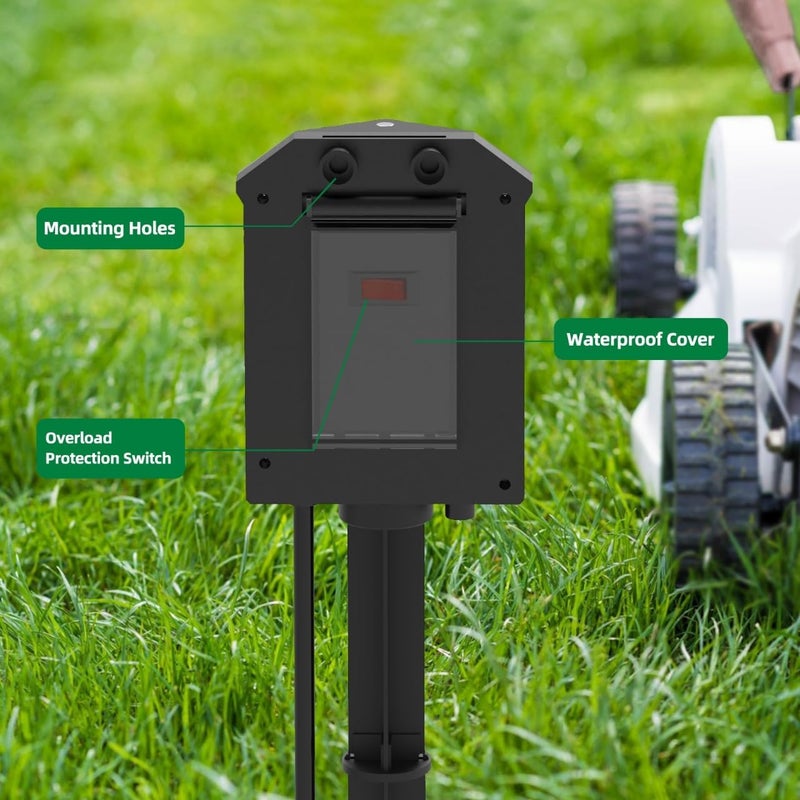 Tiffcofio Outdoor Power Strip with Stake Waterproof, 90 FT Extension Cord, 6 Grounded Outlets for Outdoor Lights, 14 AWG, 15A/1875W, ETL Listed - Image 2